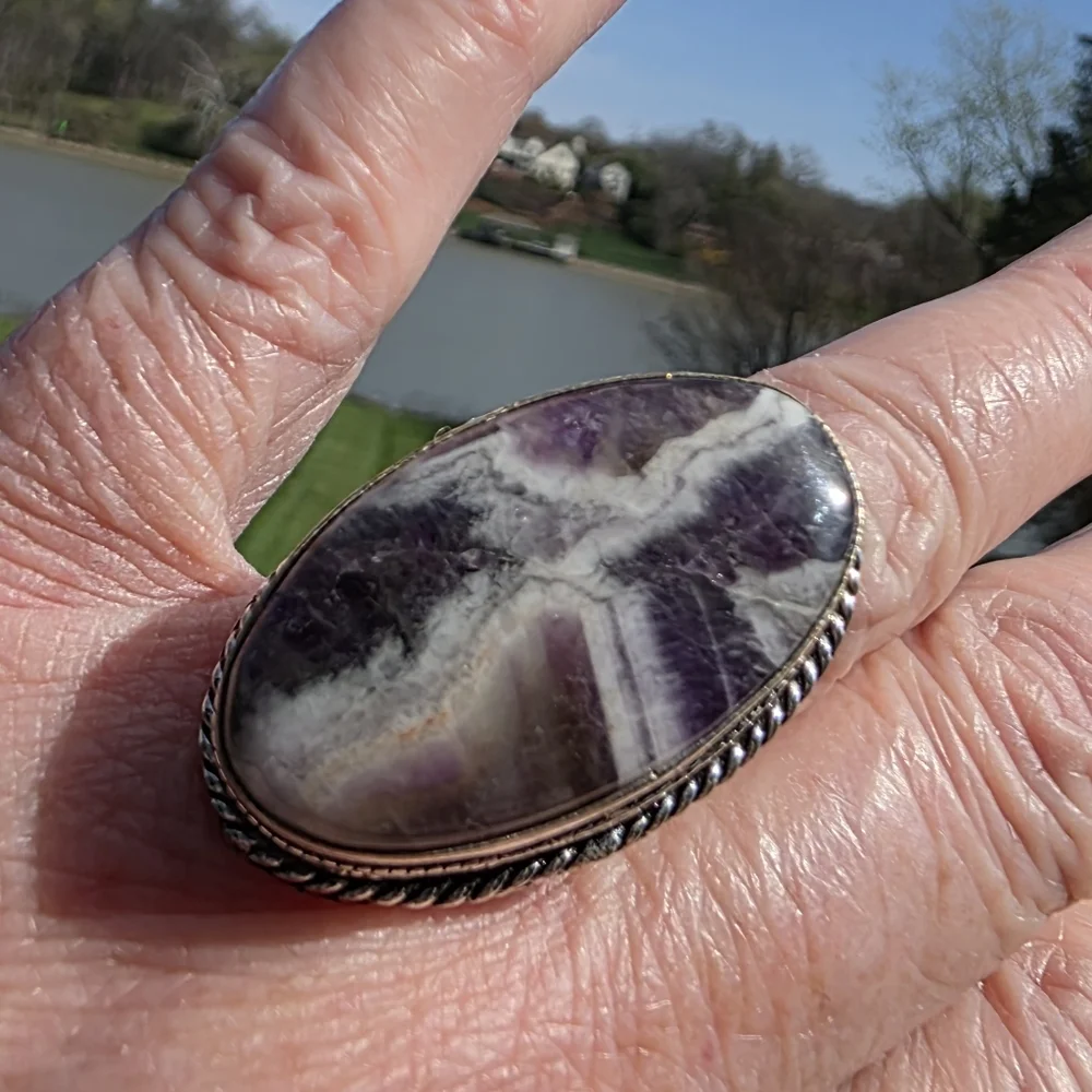 Natural Chevron Amethyst Gemstone Ring in 925 Sterling Silver (7)